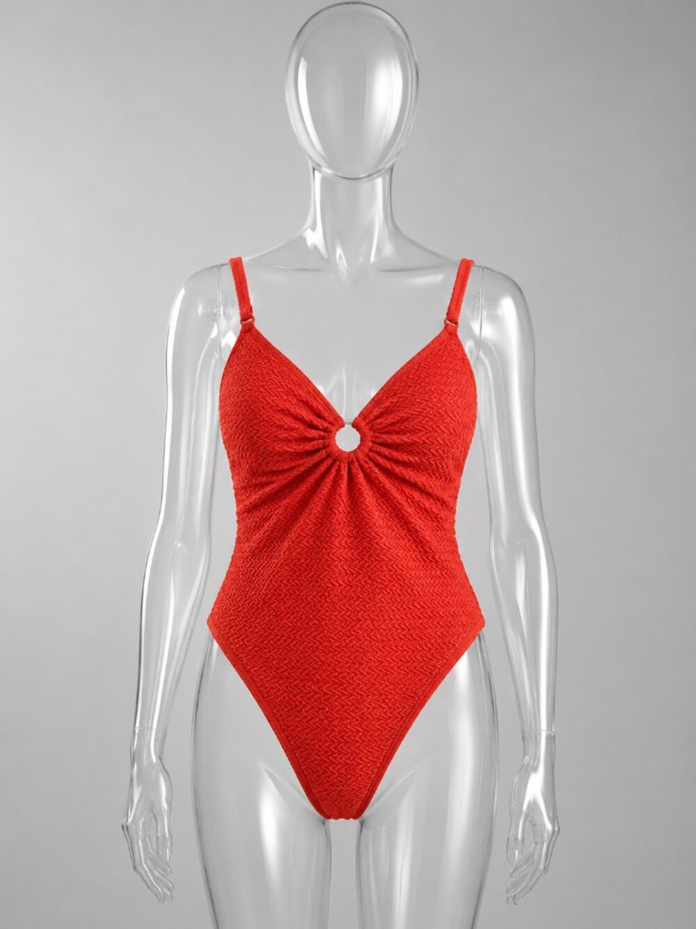 Shade & Shore Size L 12-14 Orange Textured‎ Ring Front One-Piece Swimsuit NWOT